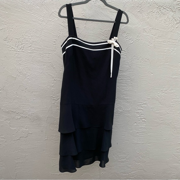 LOFT Black Dress with Ruffles and White Accents - Picture 1 of 3